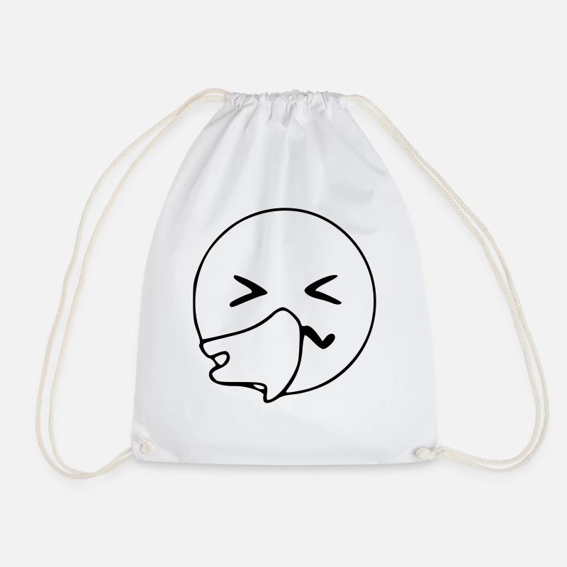 Emoji sneeze sketch black - Drawstring Bag - white