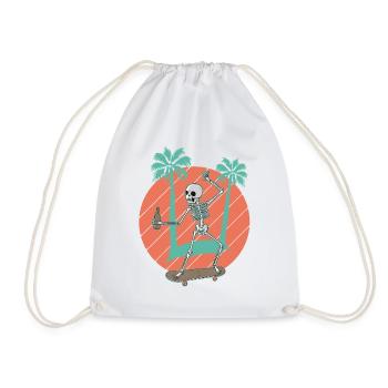 Skateboarding Skeleton Skater Palms and Drink - Drawstring Bag - white - Front