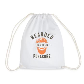 Bearded for Her Pleasure Funny Humor Beard - Drawstring Bag - white - Front