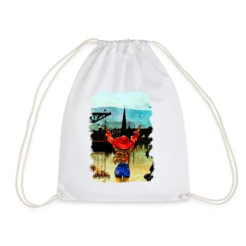 Rostock City Harbour blonde woman illustration - Drawstring Bag - white - Front