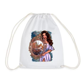 Wismar Illustration Woman with Mirror - Drawstring Bag - white - Front