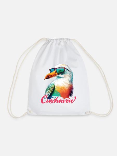 Cuxhaven Urlaub coole bunte Möwe mit Sonnenbrille - Turnbeutel - Weiß