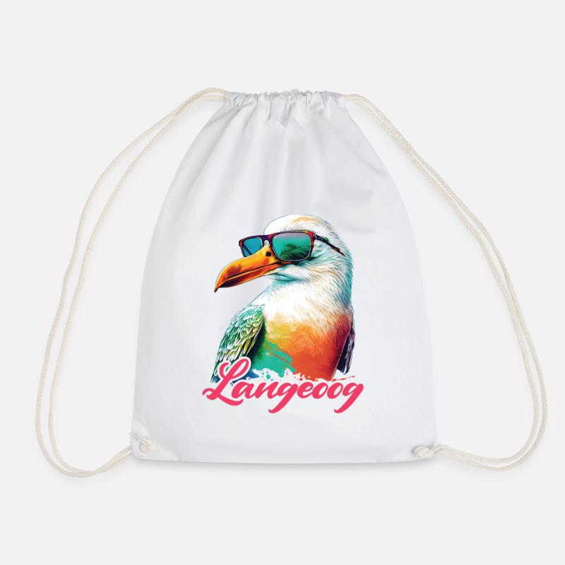 Langeoog Urlaub coole bunte Möwe mit Sonnenbrille - Turnbeutel - Weiß