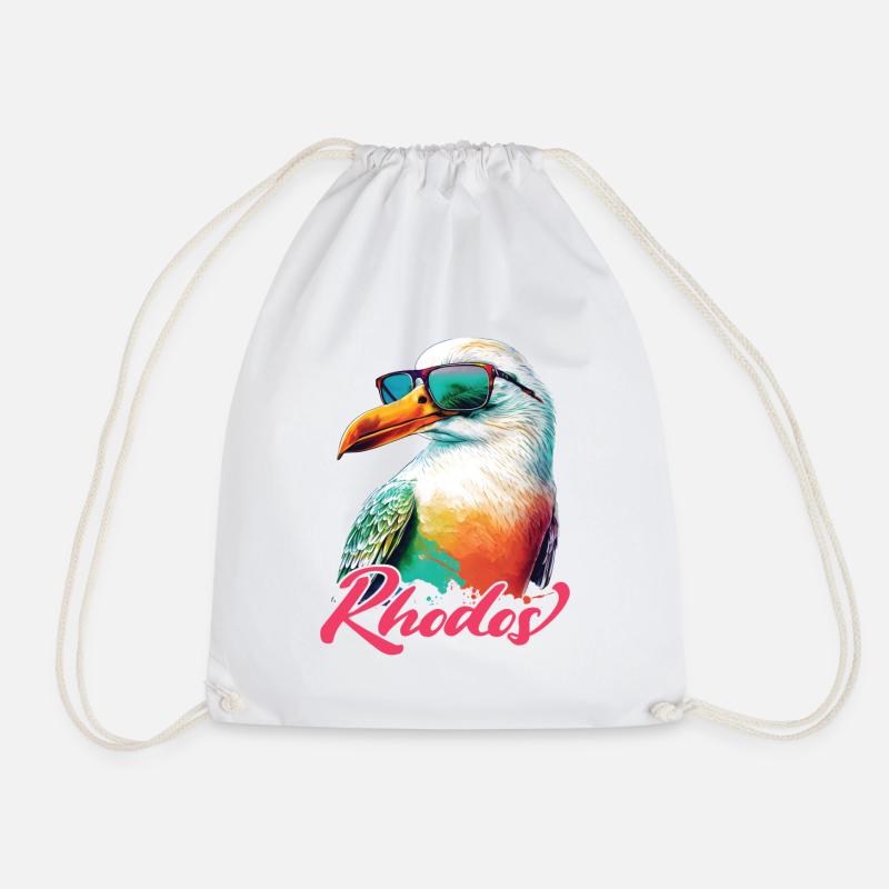 Rhodos Urlaub coole bunte Möwe mit Sonnenbrille - Turnbeutel - Weiß