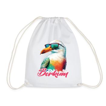 Borkum Urlaub coole bunte Möwe mit Sonnenbrille - Turnbeutel - Weiß - Vorne