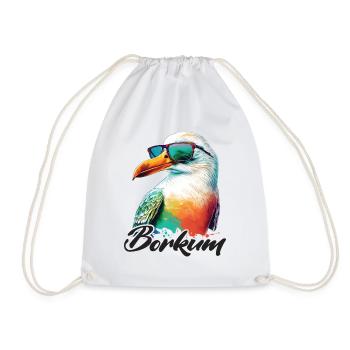 Borkum Urlaub coole bunte Möwe mit Sonnenbrille - Turnbeutel - Weiß - Vorne