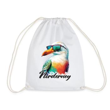 Norderney Urlaub coole bunte Möwe mit Sonnenbrille - Turnbeutel - Weiß - Vorne