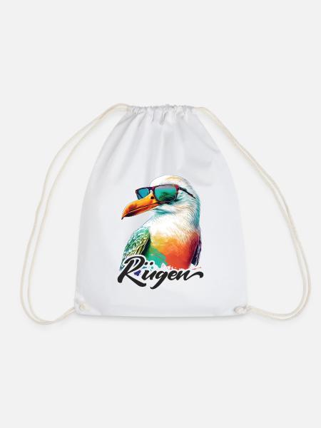 Rügen Urlaub coole bunte Möwe mit Sonnenbrille - Turnbeutel - Weiß