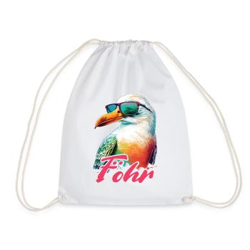 Föhr Urlaub coole bunte Möwe mit Sonnenbrille - Turnbeutel - Weiß - Vorne
