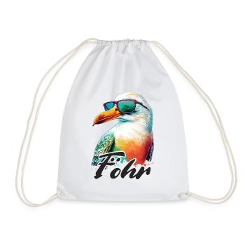 Föhr Urlaub coole bunte Möwe mit Sonnenbrille - Turnbeutel - Weiß - Vorne