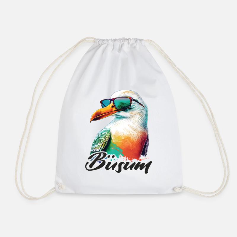 Büsum Urlaub coole bunte Möwe mit Sonnenbrille - Turnbeutel - Weiß