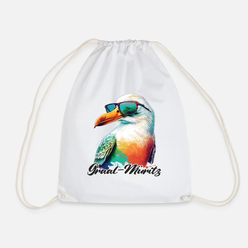 Graal Müritz holiday cool seagull with sunglasses - Drawstring Bag - white
