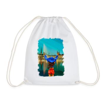 Hamburger Frau brünett Skyline Illustration - Turnbeutel - Weiß - Vorne