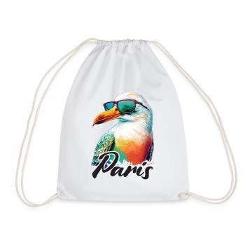 Paris France Holiday Seagull with Sunglasses - Drawstring Bag - white - Front