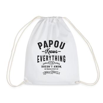Papou Knows Everything - Funny Grandpas - Drawstring Bag - white - Front