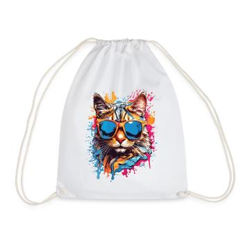 Coole Katze mit Sonnenbrille im Graffiti Look bunt - Turnbeutel - Weiß - Vorne