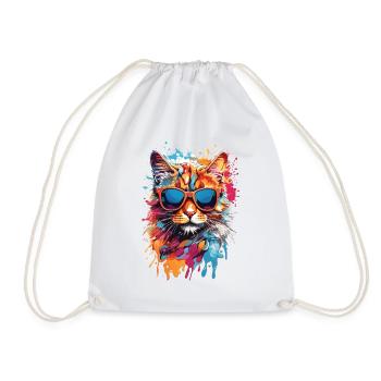 Coole Katze mit Sonnenbrille im Graffiti Look bunt - Turnbeutel - Weiß - Vorne