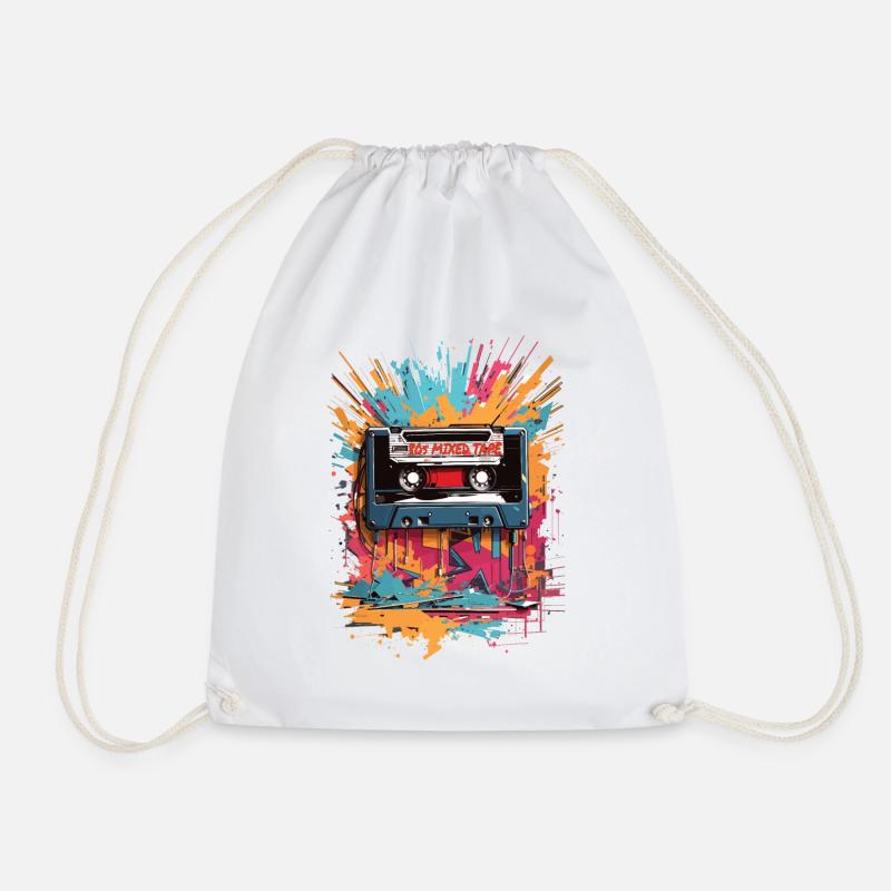 Retro 80s Mixed Tape Vintage Graffiti - Drawstring Bag - white