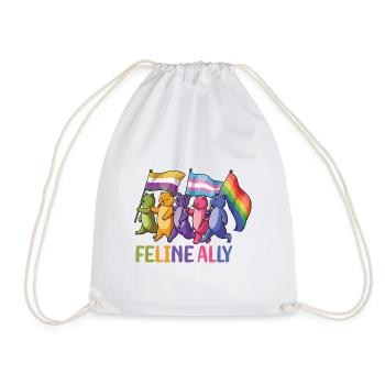 Feline Ally Cat Owner LGBTQ Rainbow Flag - Drawstring Bag - white - Front