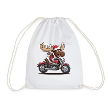 Lustiger Elch Weihnachtsmann fährt Motorrad - Turnbeutel - Weiß - Vorne