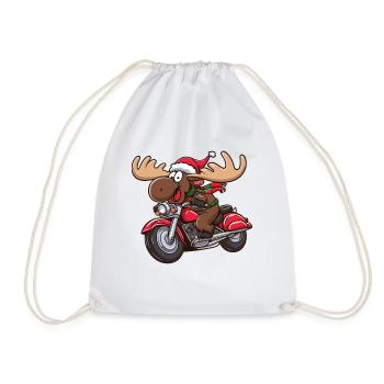 Elch als Weihnachtsmann fährt Motorrad - Turnbeutel - Weiß - Vorne