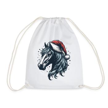 Tête de cheval avec chapeau de père Noël - Sac de sport léger - blanc - Devant
