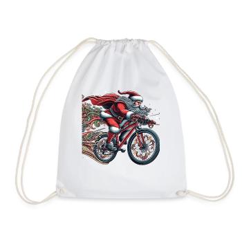 Santa Downhill Bicycle Christmas - Drawstring Bag - white - Front