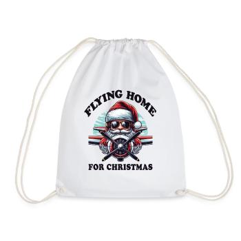 Pilot Santa Flying Home for Christmas Airplane - Drawstring Bag - white - Front