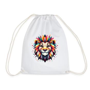 Colorful Lion Head Lion Polygon Geometric - Drawstring Bag - white - Front