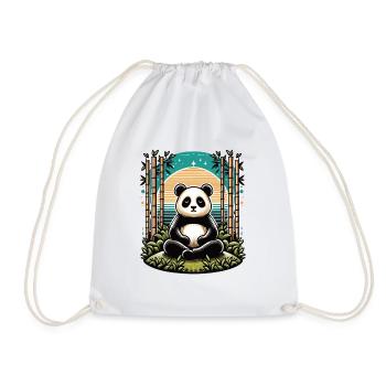 Panda Buddha monk praying in bamboo temple - Drawstring Bag - white - Front