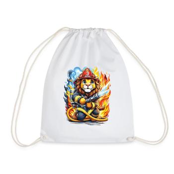Lion, Firefighter, Firefighter, Flames, Hero - Drawstring Bag - white - Front
