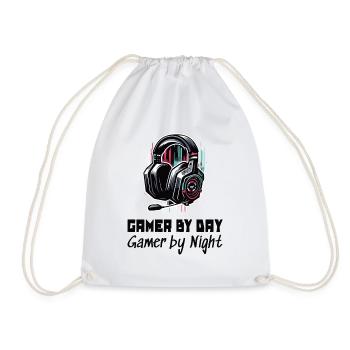 Gamer by day and by night Gaming Sleep Shirt - Drawstring Bag - white - Front