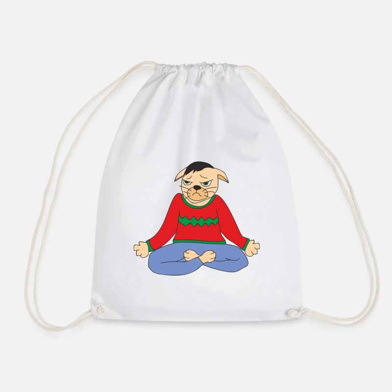Cat in the lotus position - Drawstring Bag - white