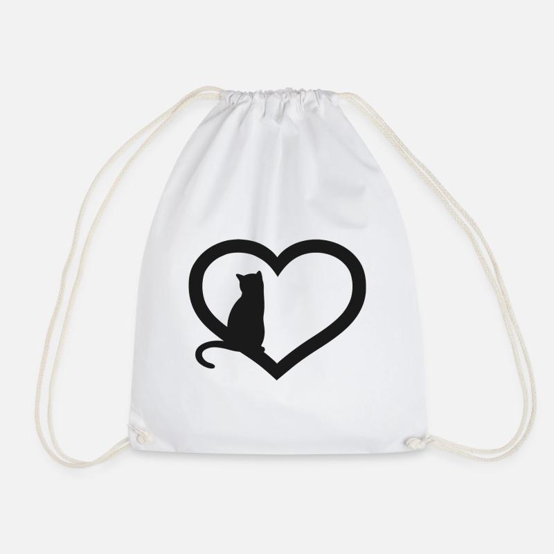 Cat silhouette with a heart - Drawstring Bag - white