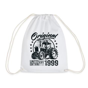 Original 1999 Birthday 1999 Farmer Tractor - Drawstring Bag - white - Front