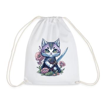 The ninja cat – unique and colorful - Drawstring Bag - white - Front