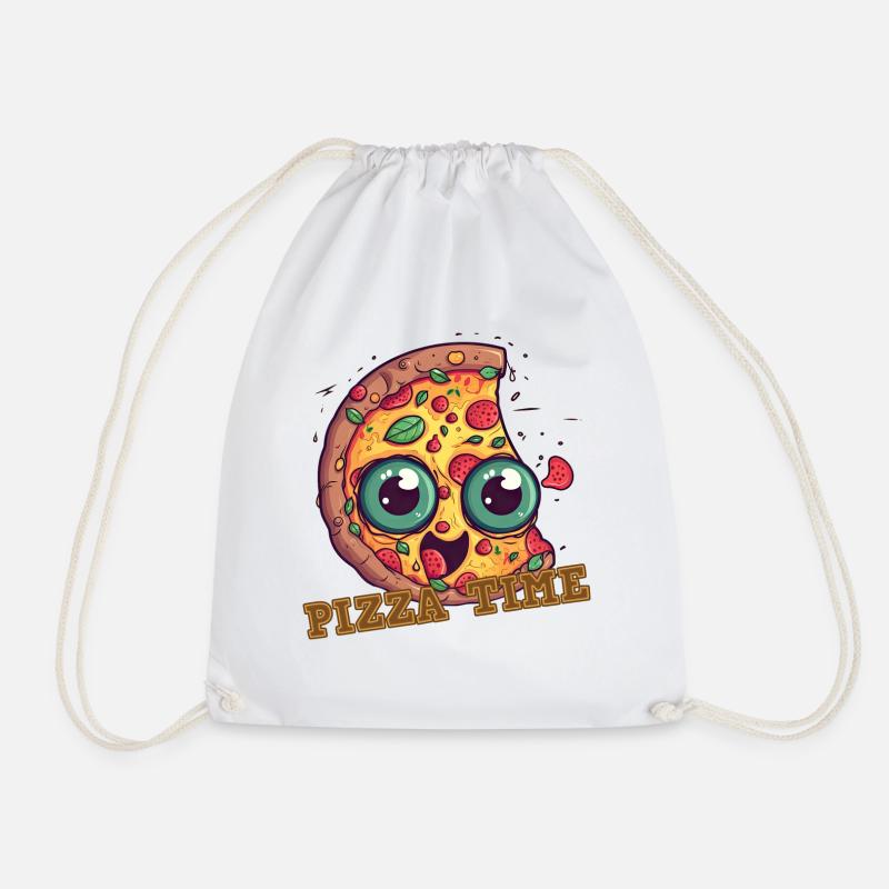 Pizza (with text) - Drawstring Bag - white