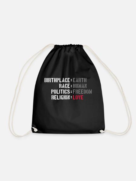 birthplace earth love human freedom peace - Turnbeutel - Schwarz