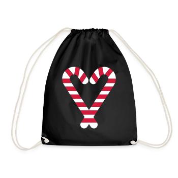 Candy Canes Heart Hearts Christmas Winter - Drawstring Bag - black - Front