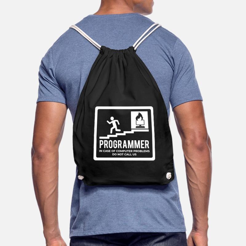 coder shirt in case of computer problems Drawstring Bag