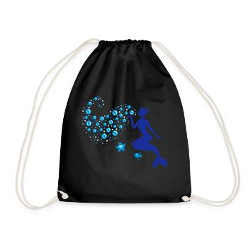 Meerjungfrau - Mermaid Kiss - Nixe - See - 3C - Turnbeutel - Schwarz - Vorne
