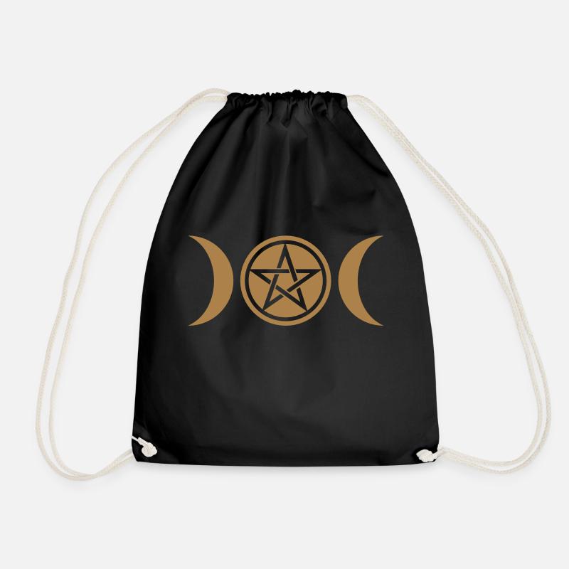 Wicca triple moon - Goddess symbol - Pentagram - Drawstring Bag - black