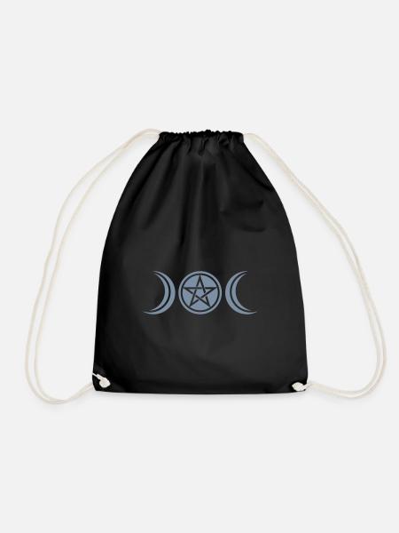 pentagram - wicca triple moon - paganism -magic - Drawstring Bag - black