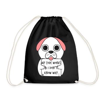 it shirt programmer dog - Drawstring Bag - black - Front