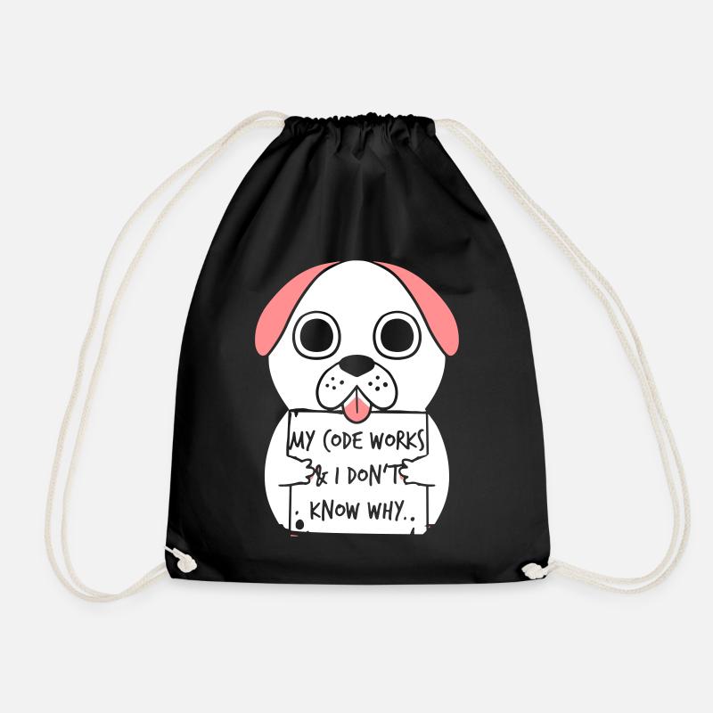 it shirt programmer dog - Drawstring Bag - black