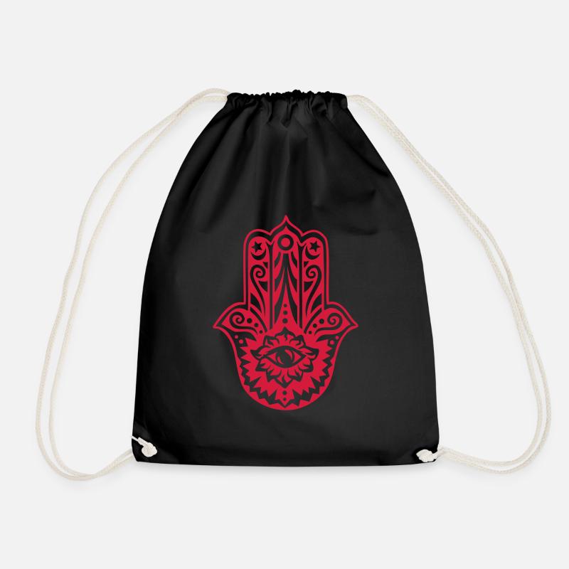 Hamsa Hand, Alles sehendes Auge, Glücksbringer - Turnbeutel - Schwarz