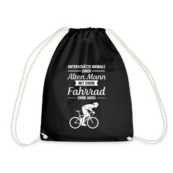 Alter Mann Mit Fahrrad Ohne Akku - Turnbeutel - Schwarz - Vorne