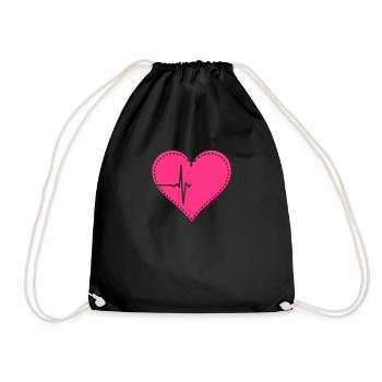 Herz Naht Nähen Heartbeat Herzschlag 1c - Turnbeutel - Schwarz - Vorne