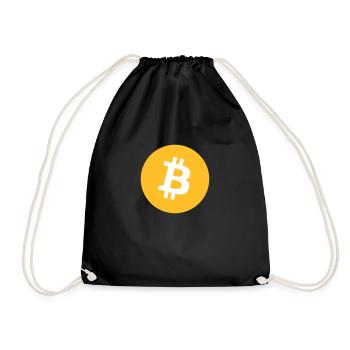 Clothing and accessories with a small Bitcoin logo - Drawstring Bag - black - Front