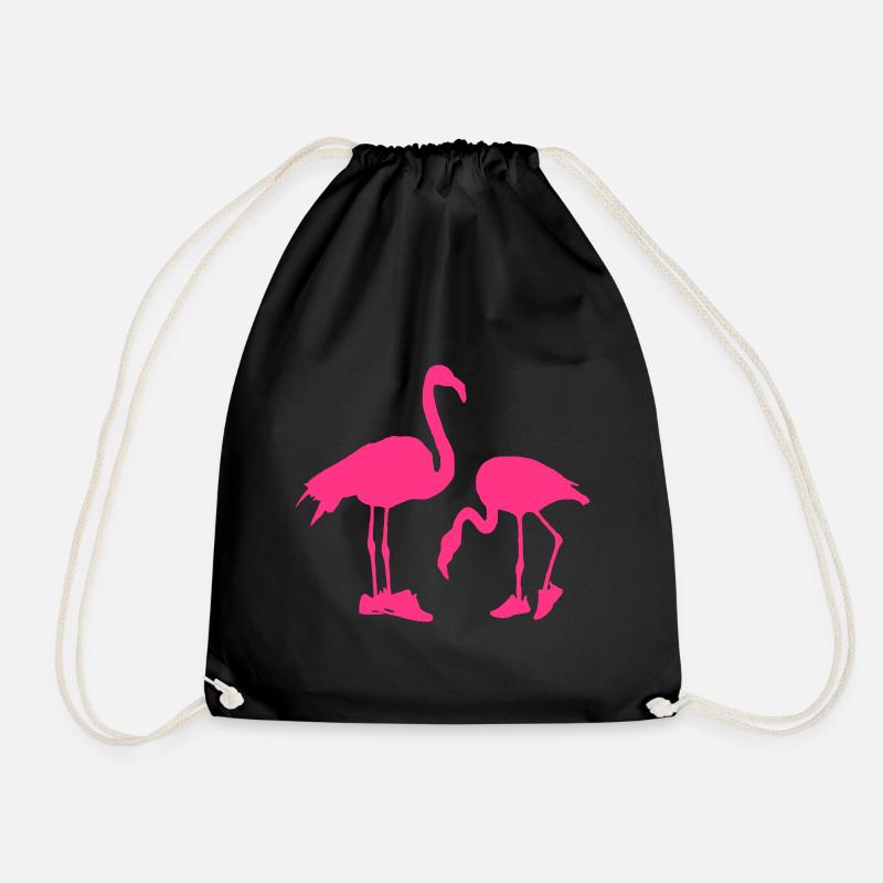 Pink Flamingo in Sneakers Customizable - Drawstring Bag - black